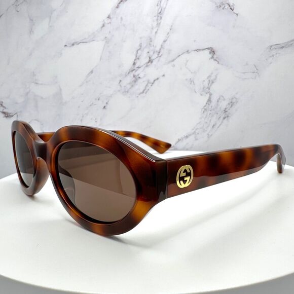New GUCCI Sunglasses Brown Tortoise Shell Oval Gold GG Logo Womens - Picture 16 of 16